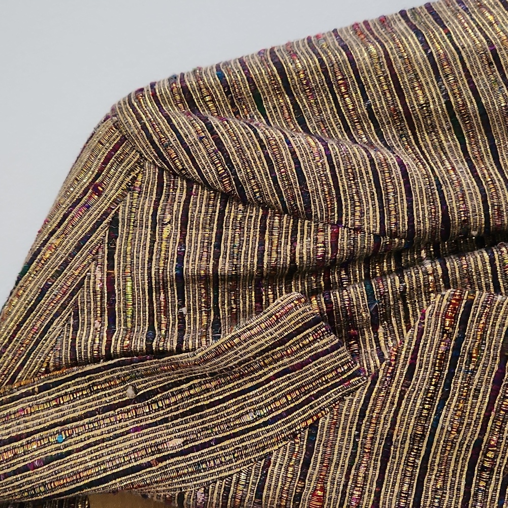 Vintage Gold Striped Vinci 100% Silk Blazer Jacket 12 metallic shiny sport coat - Picture 2 of 5